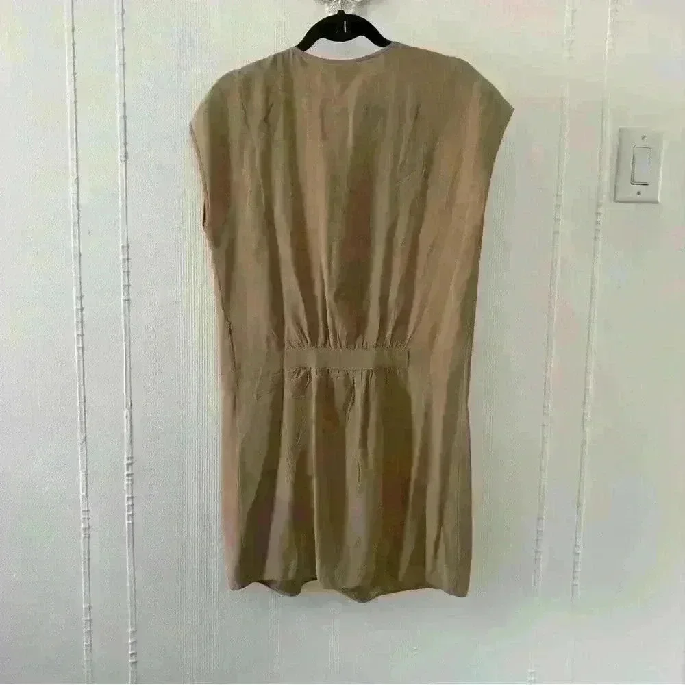 Haute Hippie Silk Cream cap sleeve dress with faux leather red belt size M